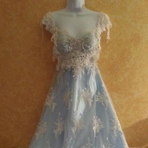 Ivory & Blue Lace Semi Backless Wedding Gown